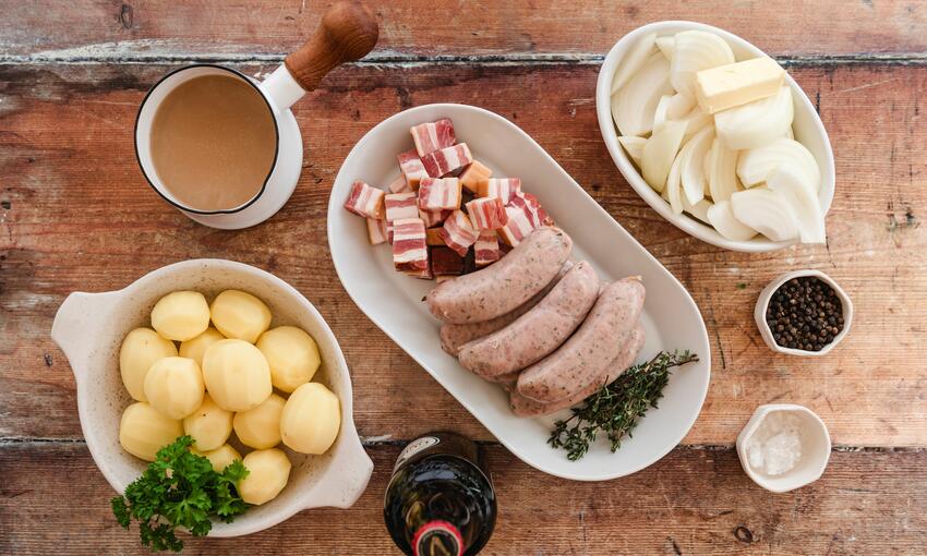 sausage and bacon stew raw