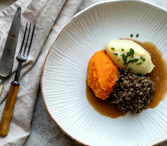 haggis, neeps & tatties with whisky sauce cooked