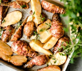 cooked jerusalem artichokes with schmaltz and miso