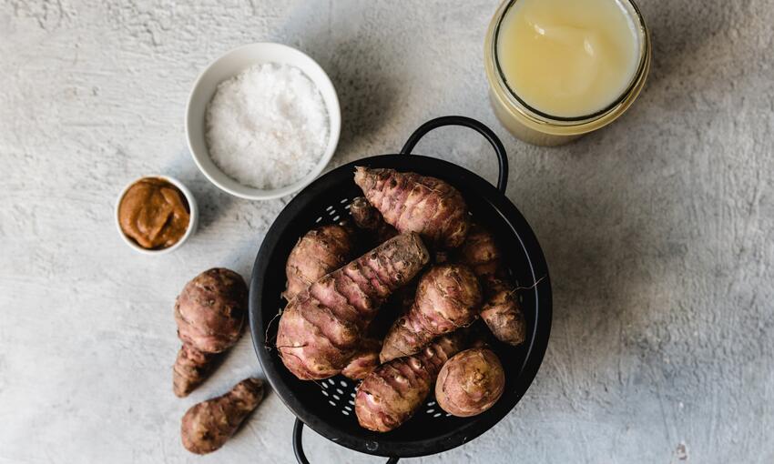roast jerusalem artichokes with schmaltz and miso recipe ingredients