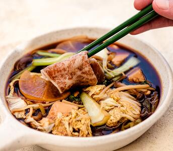 cooked wagyu beef sukiyaki