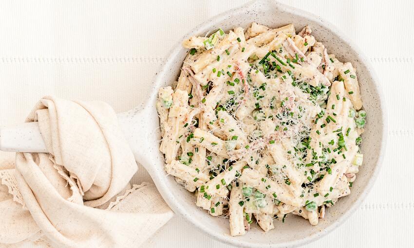 cooked ripon cathedral bacon & leek pasta