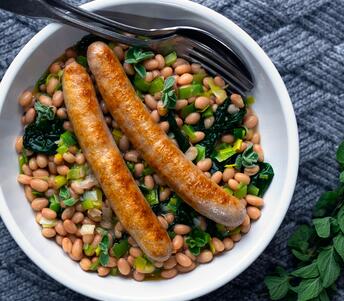 cooked chicken sausage and leek 'cassoulet'
