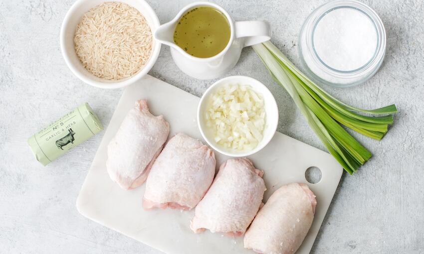 roast chicken, fragrant rice and tender leeks recipe ingredients
