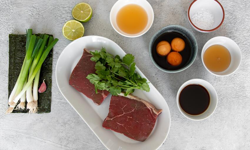 rump steak with soy cured egg and seaweed recipe ingredients