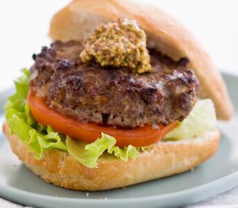 beef burgers with wholegrain mustard cooked