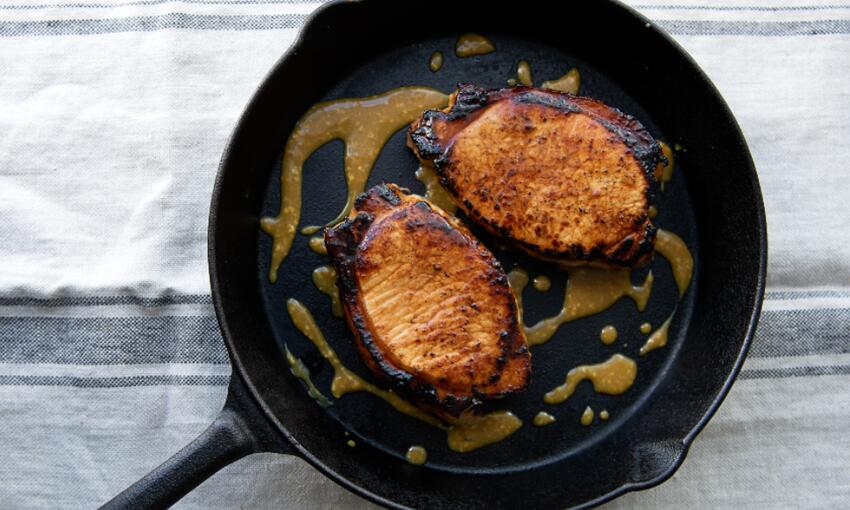 honey and miso glazed pork steaks cooked