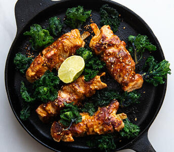 black bean & hoisin glazed pork skewers cooked 