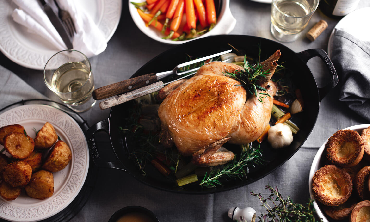 roasted chicken with york for dinner 