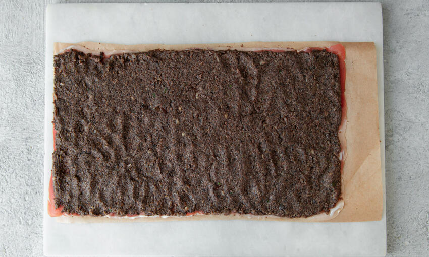 thin layer duxelle over the ham