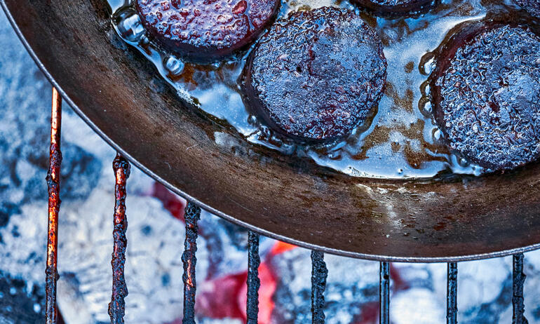 black pudding on grill