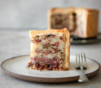  corned beef & potato pie cooked