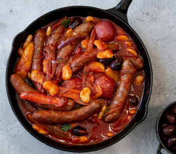 merguez sausage & butterbean stew cooked