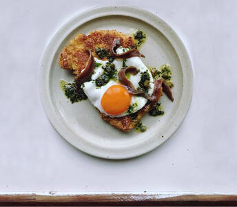 pork, anchovy & egg cooked