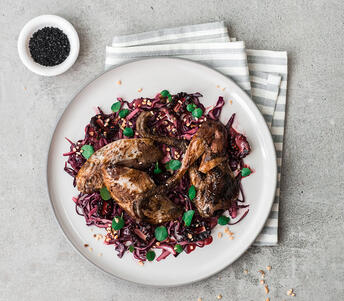 roast grouse salad with red cabbage & blackberries cooked