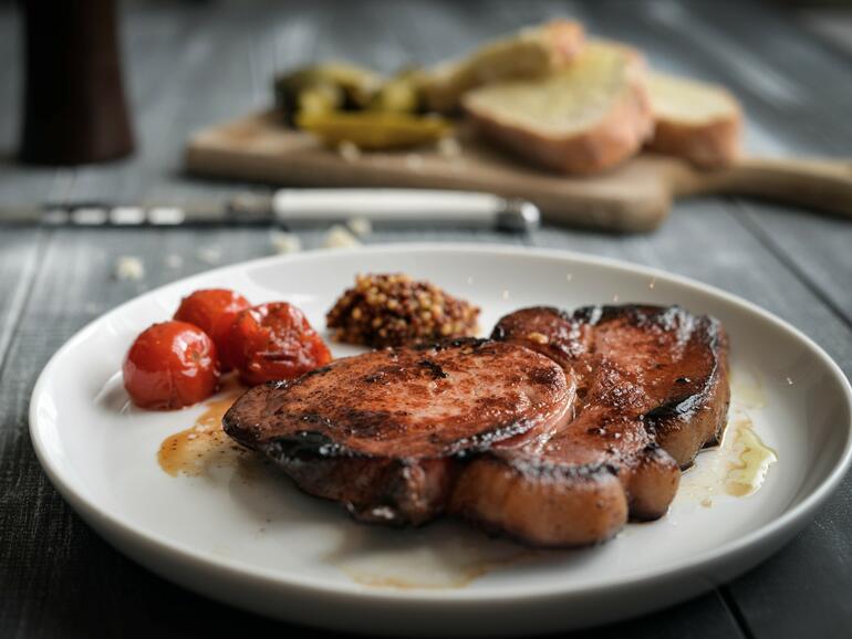 black bacon steak cooked 