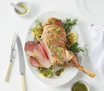 lamb leg cooked with lemon pesto 