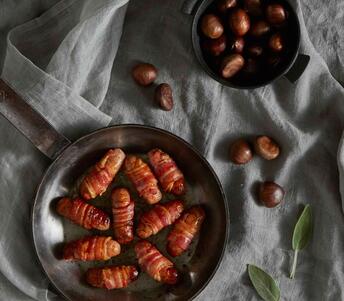 pigs in blankets with apricot and chestnut cooked 