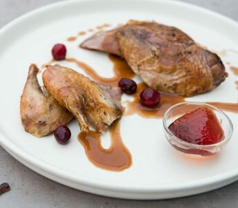 roasted grouse with red wine and blackcurrant sauce 
