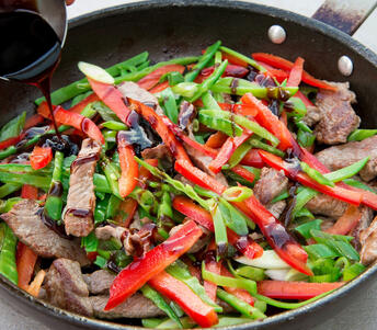 beef steak strips with teriyaki glaze 