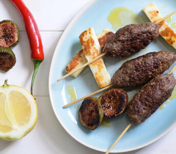 beef koftas with halloumi salad