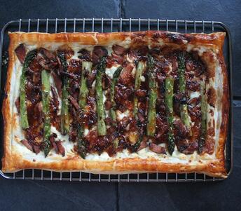 bacon and asparagus tart with goat cheese
