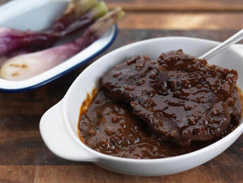 native dexter shin beef with mushroom and guinness stew