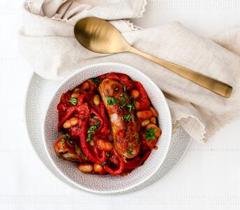 nidderdale sausages and homemade bean casserole 