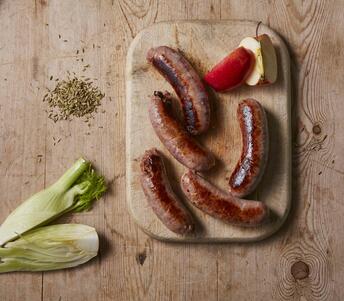 wild boar, pork, apple and fennel sausages cooked